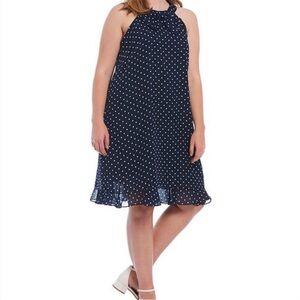 Alex Marie Plus Size Pamela Sleeveless Navy White Polka Dots chiffon Bow Dress